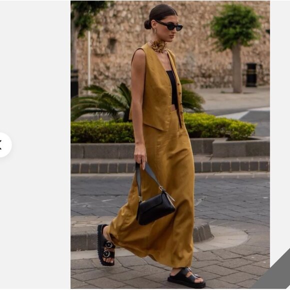 ZARA LINEN TOFFEE TAUPE MAXI SKIRT - Picture 2 of 13